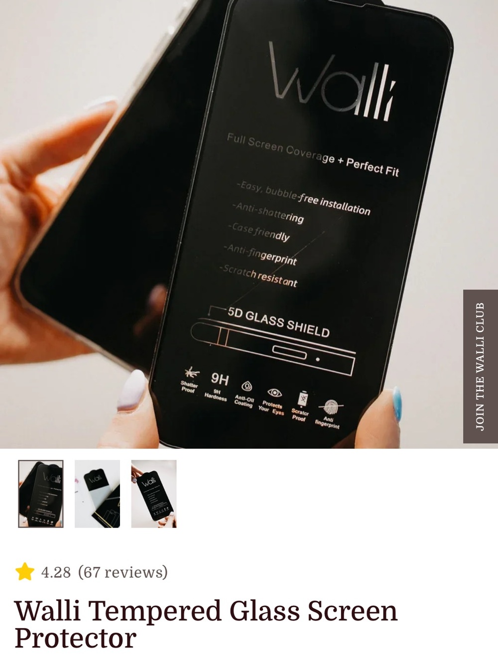 Walli Tempered Glass Screen Protector - Black Front Shield